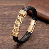 Men's Stainless Steel Leather Rope Magnetic Clasp Bracelet