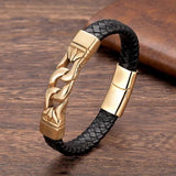 Men's Stainless Steel Leather Rope Magnetic Clasp Bracelet