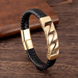 Men's Stainless Steel Leather Rope Magnetic Clasp Bracelet