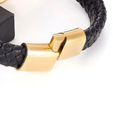 Men's Stainless Steel Leather Rope Magnetic Clasp Bracelet
