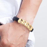 Men's Stainless Steel Leather Rope Magnetic Clasp Bracelet