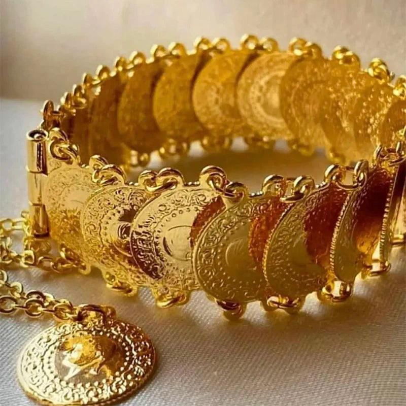 Ottoman Totem Chain Bracelet Coin Cuff Bangles for Bridal Ethnic Bijoux