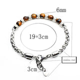 6MM Tiger Eye Stone Men's Beaded Bracelet Stainless Steel Chain