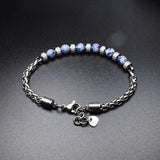 6MM Tiger Eye Stone Men's Beaded Bracelet Stainless Steel Chain
