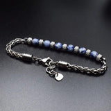 6MM Tiger Eye Stone Men's Beaded Bracelet Stainless Steel Chain