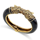 Antique Plated Enamel Leopard Head Vintage Bracelet Bangle 
