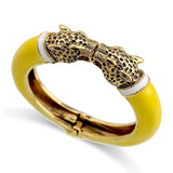 Antique Plated Enamel Leopard Head Vintage Bracelet Bangle 