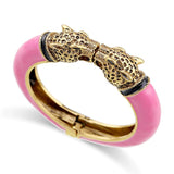 Antique Plated Enamel Leopard Head Vintage Bracelet Bangle 