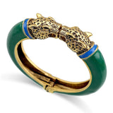 Antique Plated Enamel Leopard Head Vintage Bracelet Bangle 