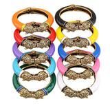 Antique Plated Enamel Leopard Head Vintage Bracelet Bangle 