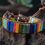 Multicolor Chakra Wrap Bracelet Boho Natural Stone Leather Beaded Power Bracelet