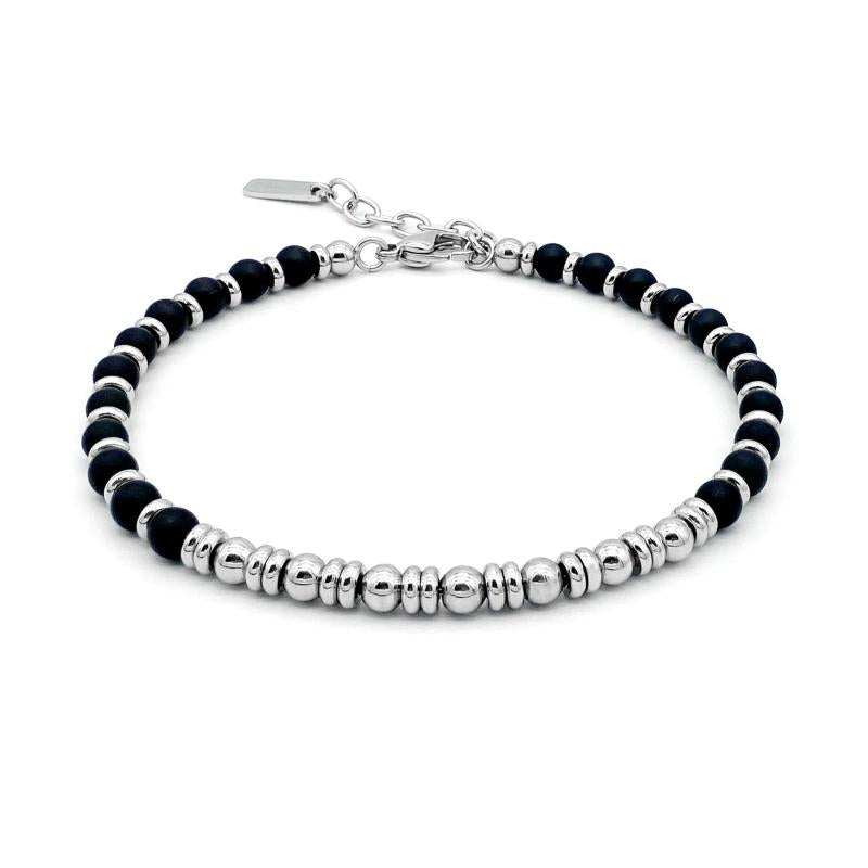 Classic Stone Beaded Bracelet Stainless Steel Chain Couple Jewelry Gift
