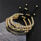3pcs Hip Hop Bracelet Set CZ Moon Crown Charms Macrame Beads Bracelets