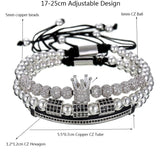 3pcs Hip Hop Bracelet Set CZ Moon Crown Charms Macrame Beads Bracelets