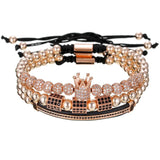 3pcs Hip Hop Bracelet Set CZ Moon Crown Charms Macrame Beads Bracelets