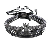 3pcs Hip Hop Bracelet Set CZ Moon Crown Charms Macrame Beads Bracelets