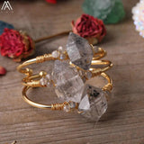 Copper Wire Herkimer Diamonds Quartz Point Labradorite Bangle Bracelets