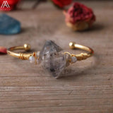 Copper Wire Herkimer Diamonds Quartz Point Labradorite Bangle Bracelets