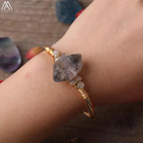Copper Wire Herkimer Diamonds Quartz Point Labradorite Bangle Bracelets