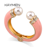 KAYMEN Women Double Pearls & Rhinestones Enamels Bracelet
