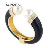 KAYMEN Women Double Pearls & Rhinestones Enamels Bracelet