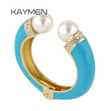 KAYMEN Women Double Pearls & Rhinestones Enamels Bracelet