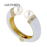 KAYMEN Women Double Pearls & Rhinestones Enamels Bracelet