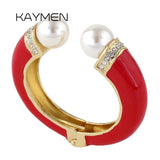 KAYMEN Women Double Pearls & Rhinestones Enamels Bracelet
