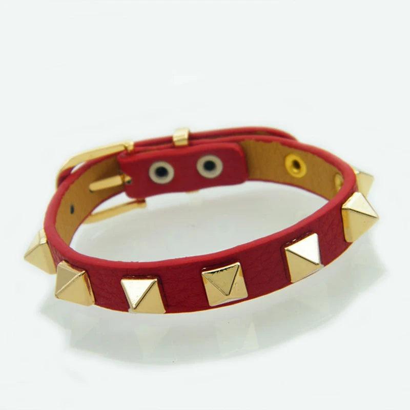 Punk Style Stainless Steel Rivet Bracelet - Adjustable Leather Bangle