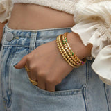 Stainless Steel Cuff Open Wheat Bangle Bracelet 10MM Dripping Oil Party Jewelry