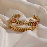 Stainless Steel Cuff Open Wheat Bangle Bracelet 10MM Dripping Oil Party Jewelry