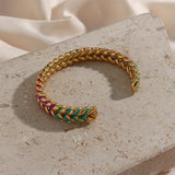 Stainless Steel Cuff Open Wheat Bangle Bracelet 10MM Dripping Oil Party Jewelry