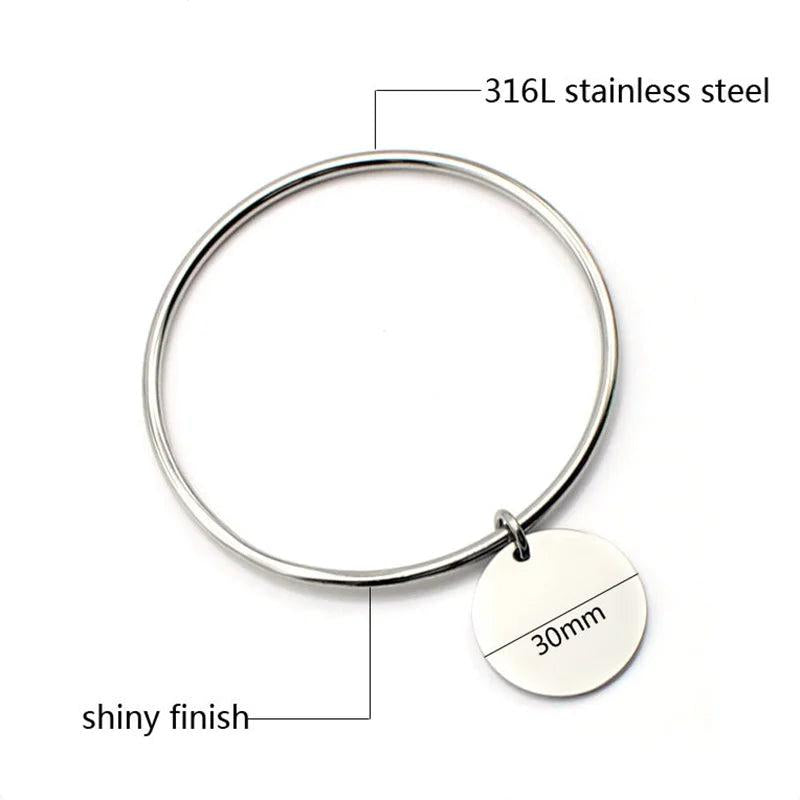 Custom Laser Logo Bracelet Round Charm Pendant Style Jewelry