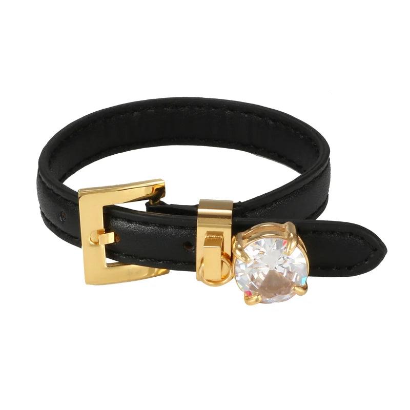 Leather Bangle Bracelet CZ Adjustable Wristband Sport Jewellery Gift