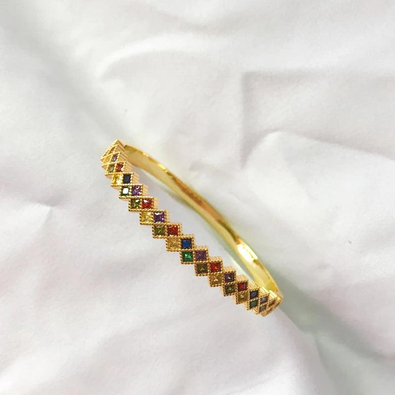 Colorful Baguette CZ Bangle Bracelet Crystal Jewelry