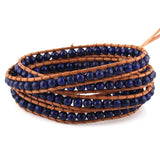 Brown Leather Bracelet 5 Strands 4mm Natural Stones Wrap Bracelets