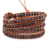 Brown Leather Bracelet 5 Strands 4mm Natural Stones Wrap Bracelets