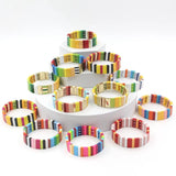 Enamel Geometric Rainbow Women's Bracelet Bangle Beaded Jewelry