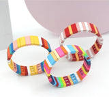 Enamel Geometric Rainbow Women's Bracelet Bangle Beaded Jewelry