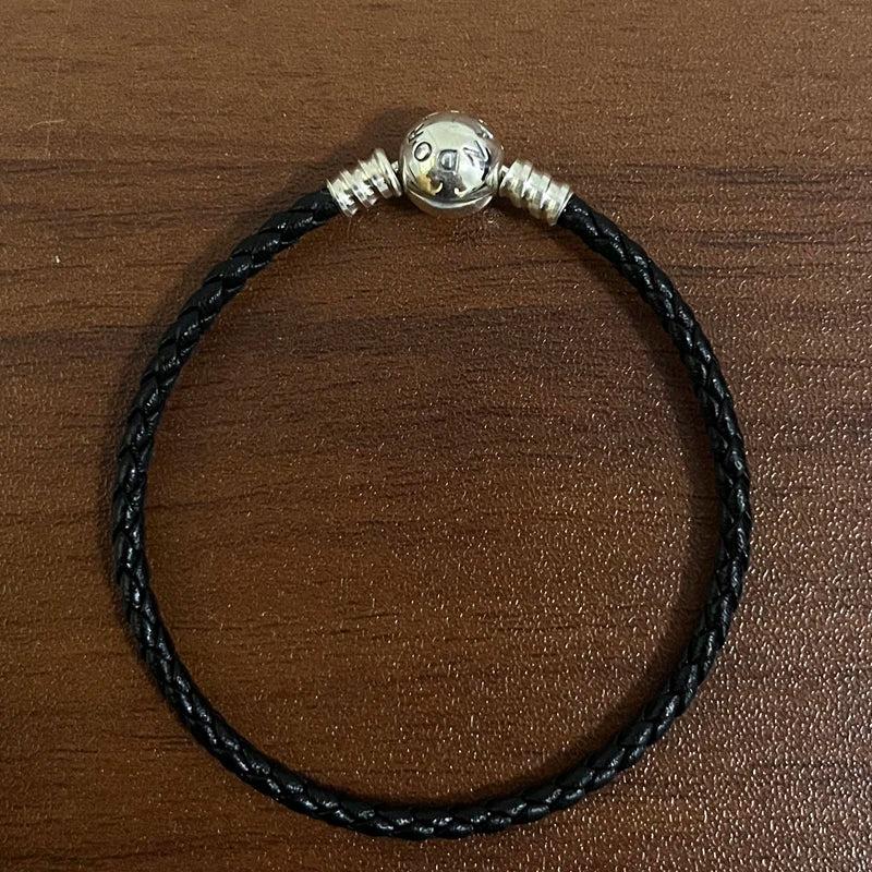 Women's S925 Silver Leather Bracelet Red Pink Charm Fit