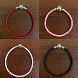 Women's S925 Silver Leather Bracelet Red Pink Charm Fit