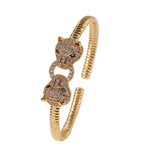 Copper Metal CZ Leopard Bangle Cuff Bracelet
