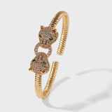 Copper Metal CZ Leopard Bangle Cuff Bracelet