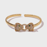 Copper Metal CZ Leopard Bangle Cuff Bracelet