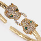 Copper Metal CZ Leopard Bangle Cuff Bracelet