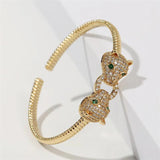 Copper Metal CZ Leopard Bangle Cuff Bracelet