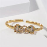 Copper Metal CZ Leopard Bangle Cuff Bracelet