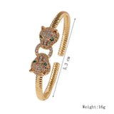 Copper Metal CZ Leopard Bangle Cuff Bracelet