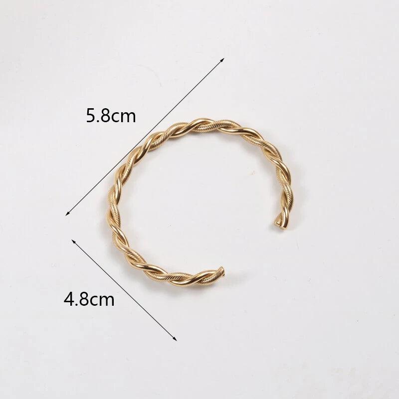 Stainless Steel Waterproof Twist Bracelet Texture Cuff Bangle for Women