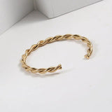 Stainless Steel Waterproof Twist Bracelet Texture Cuff Bangle for Women